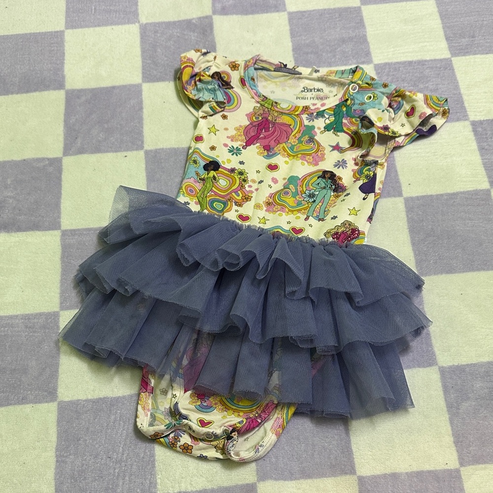 Posh Peanut Unicorn Print Dress with Blue Tulle Skirt